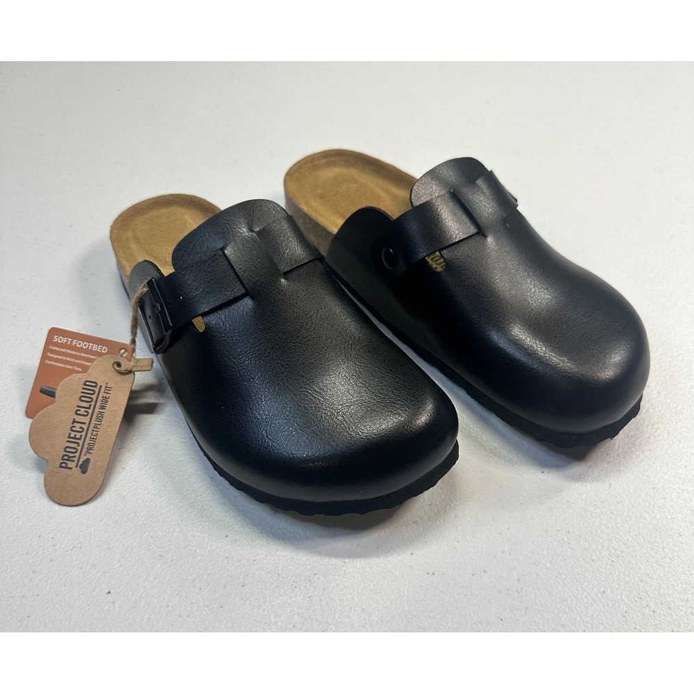 Project Cloud Women Black Memory Foam Clogs Wide Fit Leather Insole Size 8W
